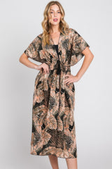 Tropical Leaves Print Self-tie Drawstring Cover Up