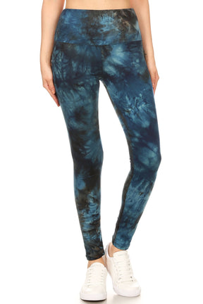 Legging en tricot imprimé tie-dye doublé à bandes de style yoga de 5 pouces de long avec taille haute