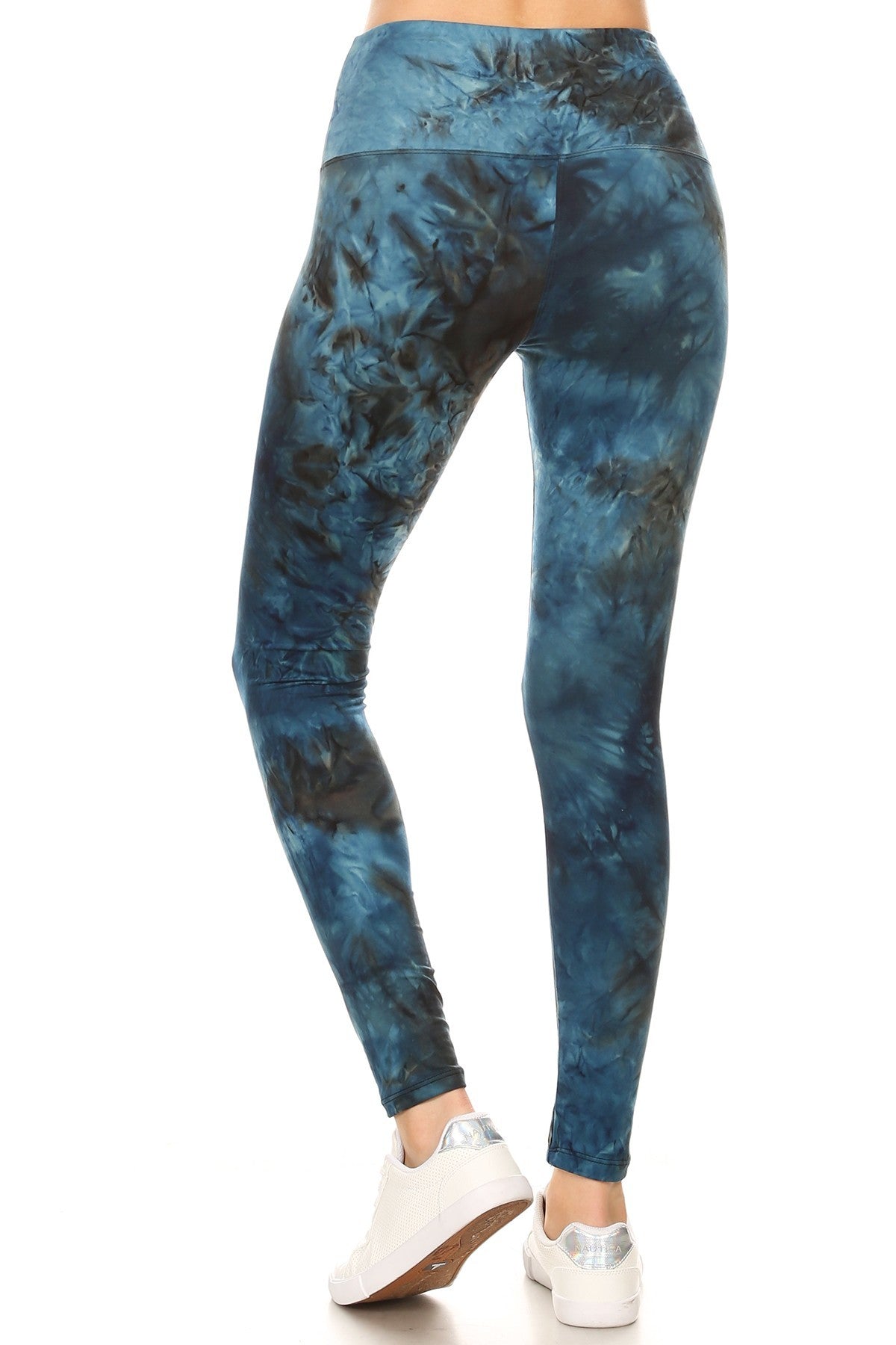 Legging en tricot imprimé tie-dye doublé à bandes de style yoga de 5 pouces de long avec taille haute