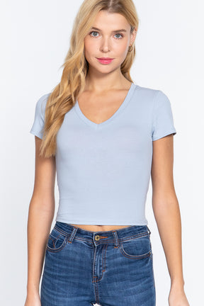 Short Sleeve V-neck Crop Top