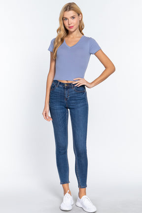 Short Sleeve V-neck Crop Top