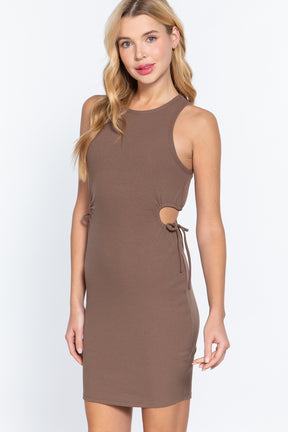 Sleeveless Round Neck Side Cut Out Detail Mini Dress