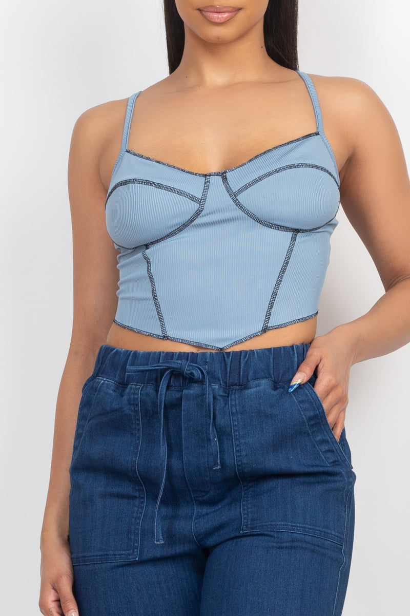 Haut bustier côtelé sans manches