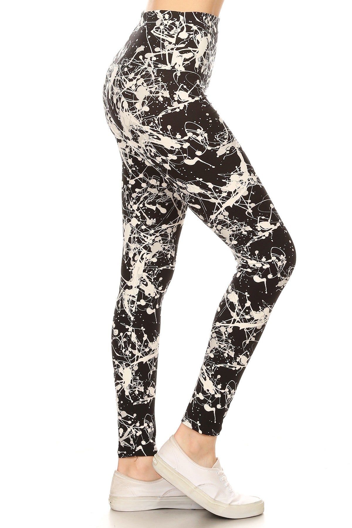 Legging long en tricot imprimé éclaboussures de peinture avec bande et taille haute de style yoga