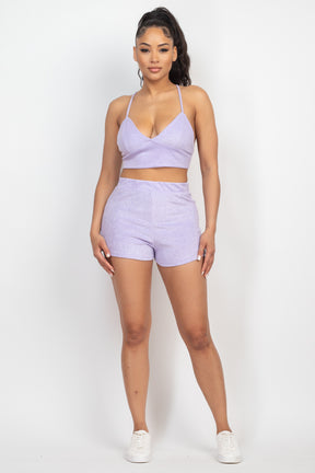 Ensemble haut bralette et mini short en tissu éponge