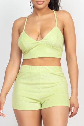 Ensemble haut bralette et mini short en tissu éponge