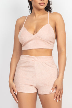 Ensemble haut bralette et mini short en tissu éponge