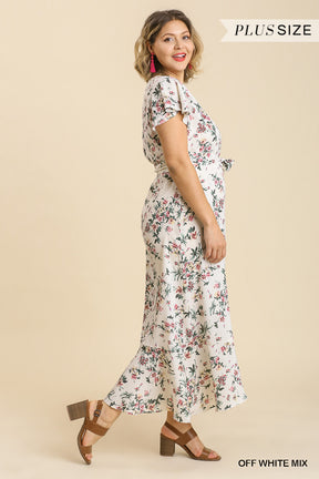 Robe longue à imprimé floral, manches courtes à volants, sans doublure