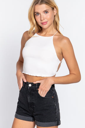 Camisole courte à lacets et dos croisé ouvert