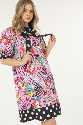 Print Midi Dress With Polka Dot Finish