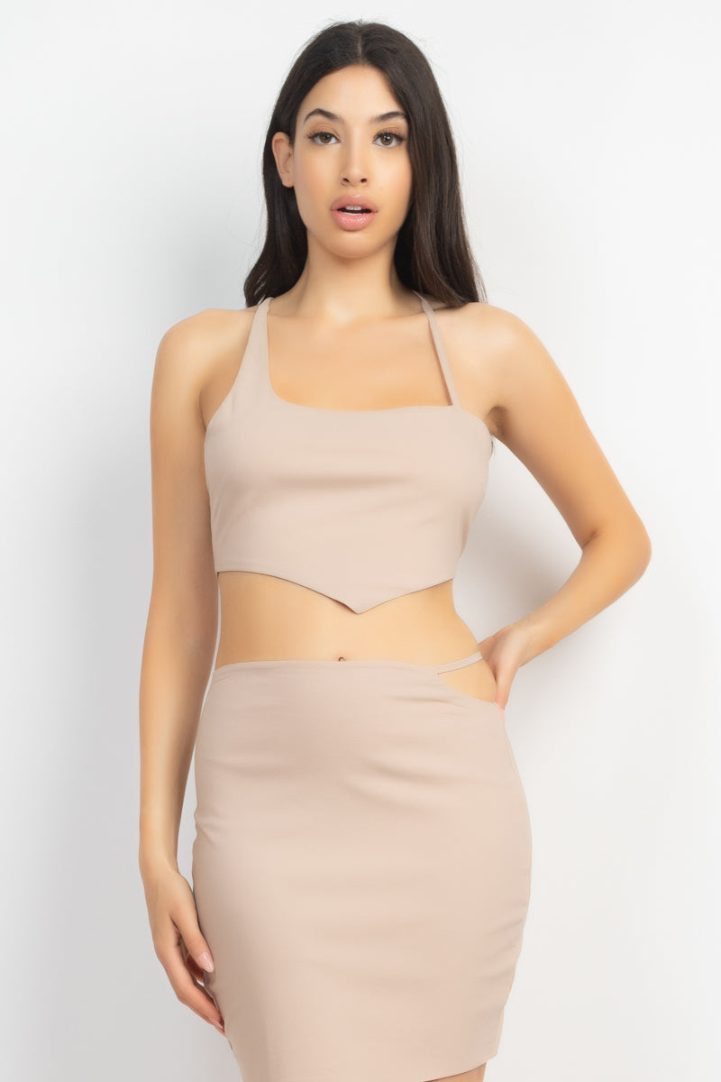 Asymmetrical Cross Back Top & Skirts Set