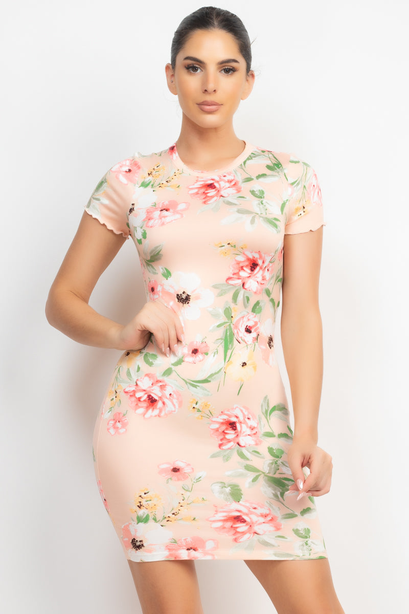 Short Sleeve Floral Bodycon Dress