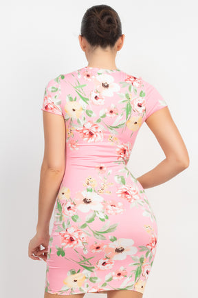 Short Sleeve Floral Bodycon Dress