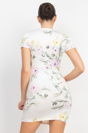 Short Sleeve Floral Bodycon Dress