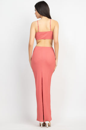 Cutout Back Slit V-neck Maxi Dress