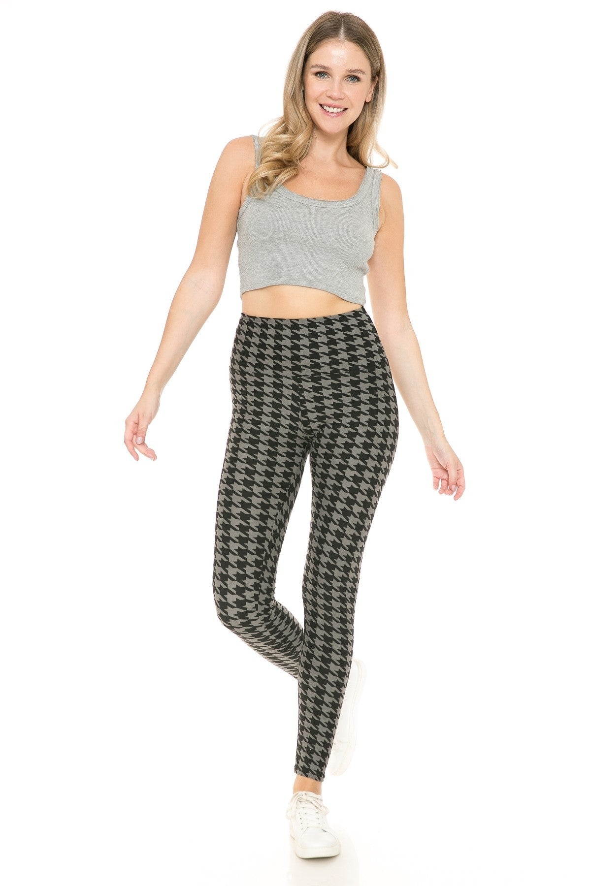 Legging taille haute à imprimé pied-de-poule avec ceinture style yoga 5