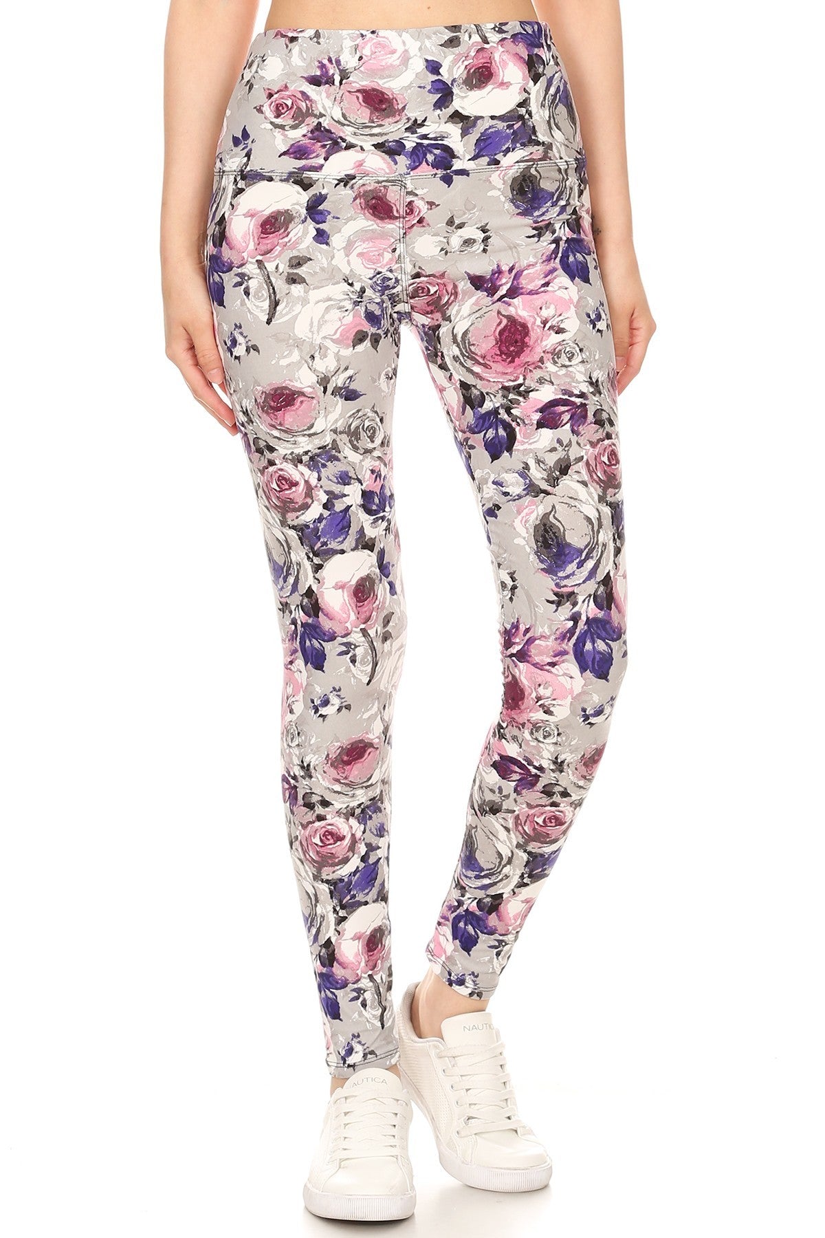 Legging en tricot imprimé floral doublé à bande de style yoga de 5 pouces de long avec taille haute