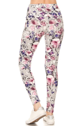 Legging en tricot imprimé floral doublé à bande de style yoga de 5 pouces de long avec taille haute