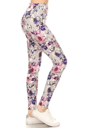 Legging en tricot imprimé floral doublé à bande de style yoga de 5 pouces de long avec taille haute