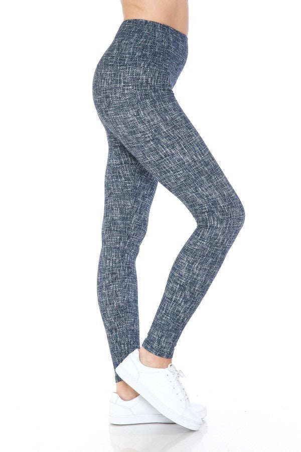 Legging en tricot imprimé multicolore doublé à bandes de style yoga de 5 pouces de long avec taille haute