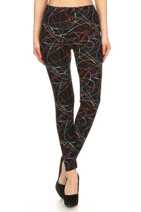 Leggings taille haute à imprimé gribouillis multicolores de style ajusté avec taille élastique