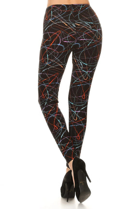 Leggings taille haute à imprimé gribouillis multicolores de style ajusté avec taille élastique