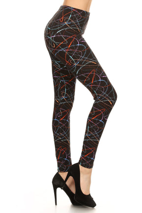 Leggings taille haute à imprimé gribouillis multicolores de style ajusté avec taille élastique