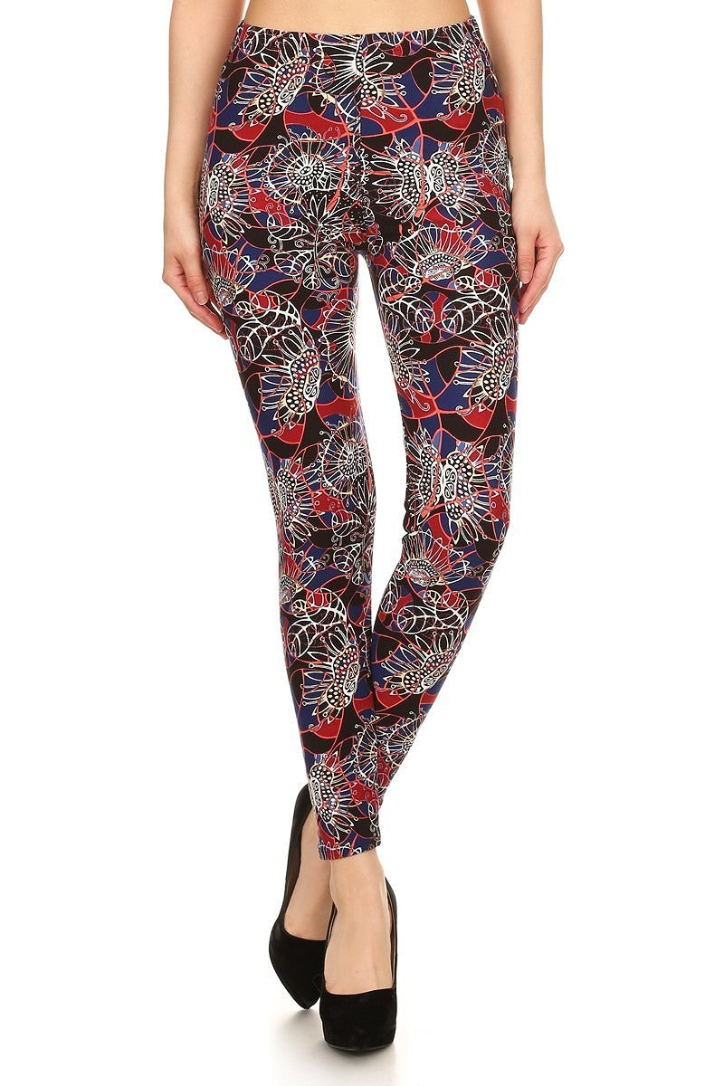 Legging basique uni taille haute à imprimé floral avec 1 ceinture élastique