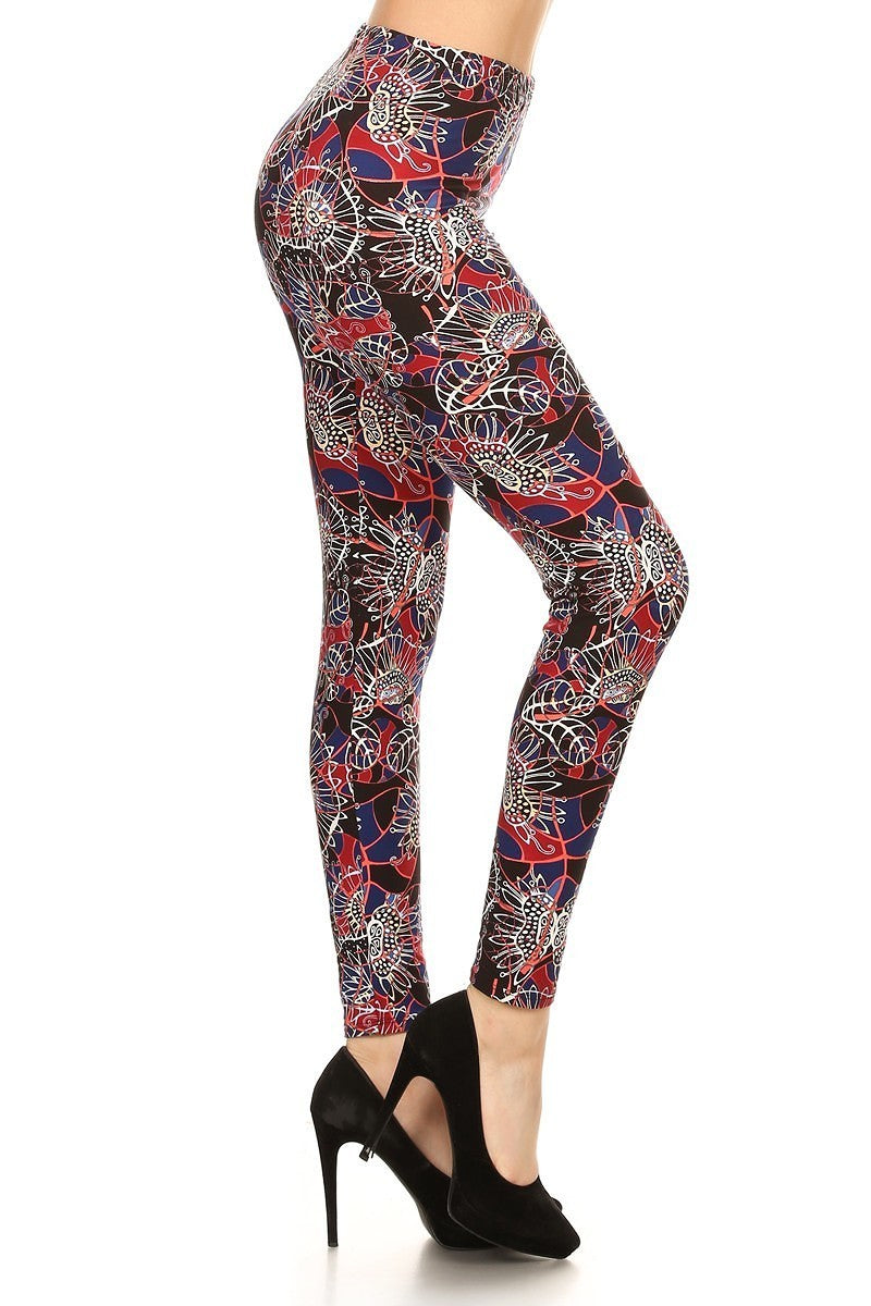 Legging basique uni taille haute à imprimé floral avec 1 ceinture élastique