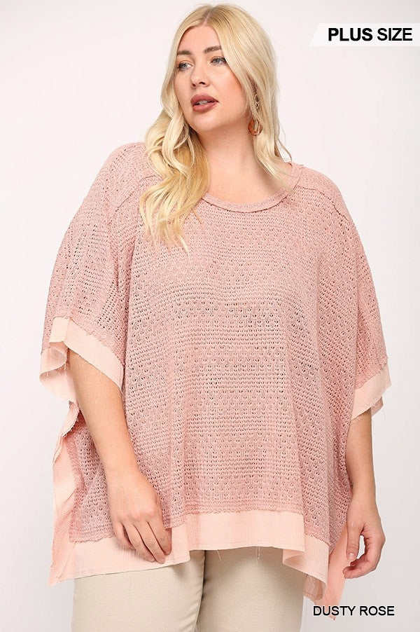 Haut boxy en tricot léger et tissé avec manches poncho