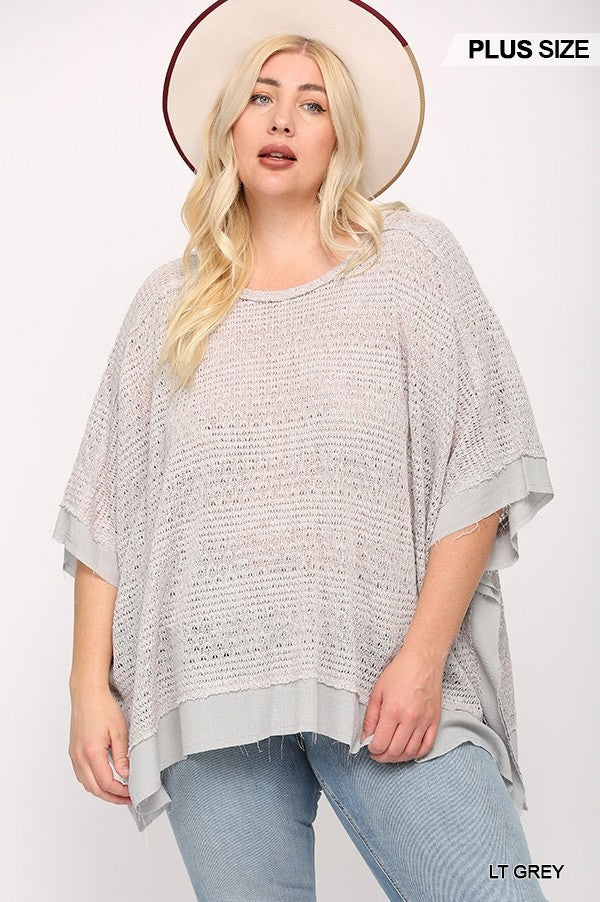 Haut boxy en tricot léger et tissé avec manches poncho