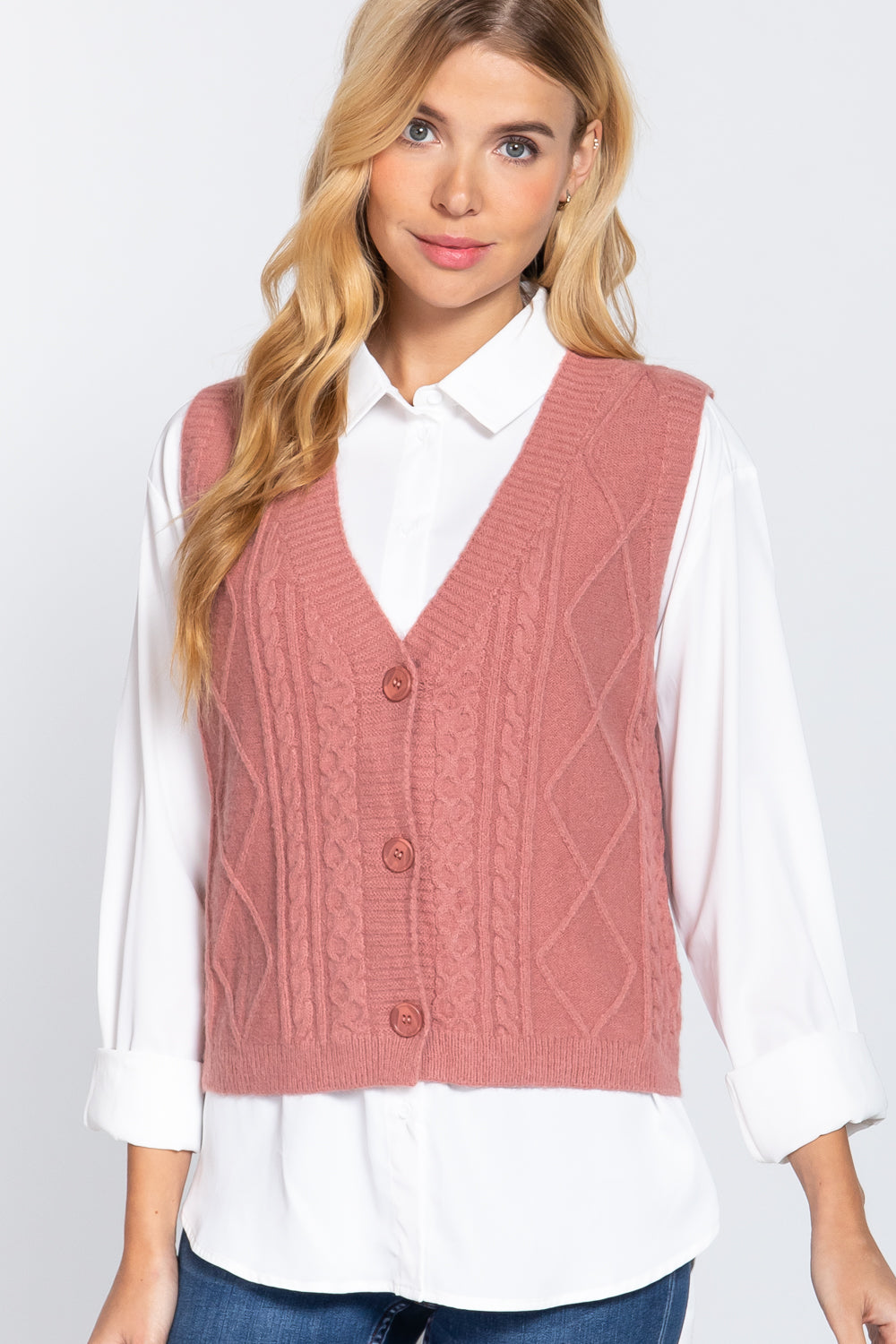 Gilet cardigan à col en V et torsadé