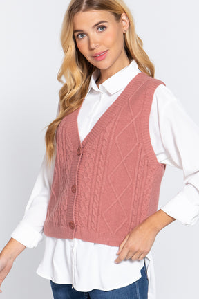 Gilet cardigan à col en V et torsadé