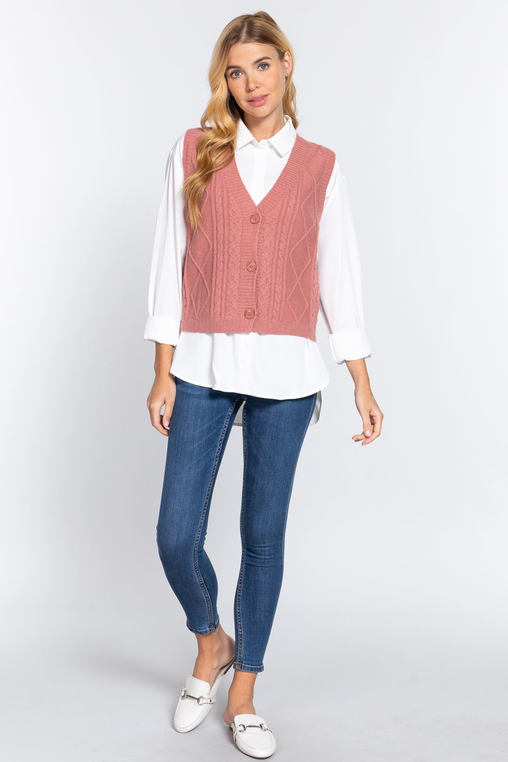 Gilet cardigan à col en V et torsadé