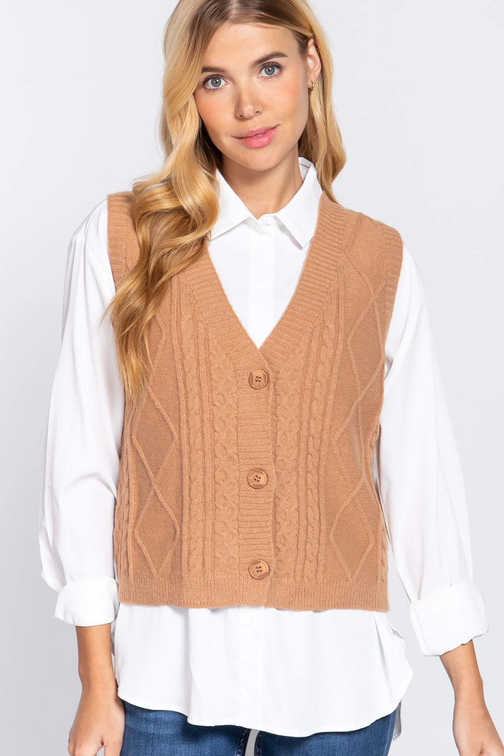 Gilet cardigan à col en V et torsadé