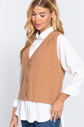 Gilet cardigan à col en V et torsadé