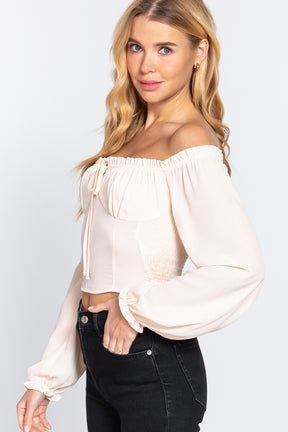 Off Shoulder Smocking Woven Top