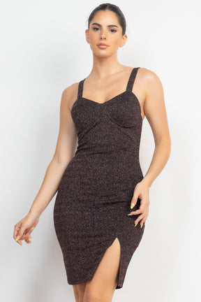 Glitter Slit Bodycon Sleeveless Dress