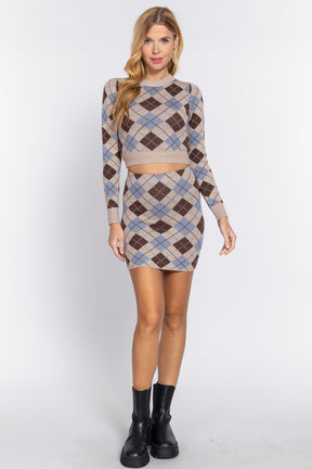 Argyle Jacquard Sweater Mini Skirt