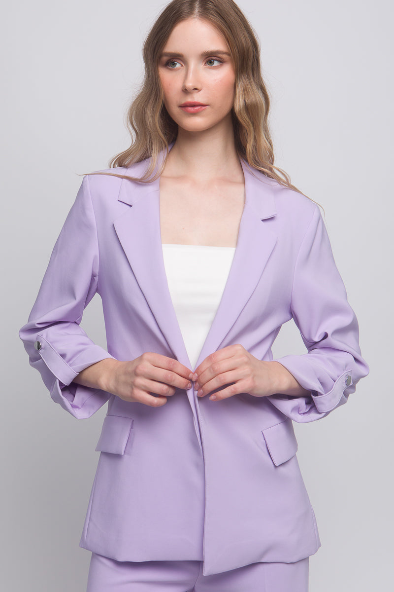 Blazer tissé uni à manches 3/4