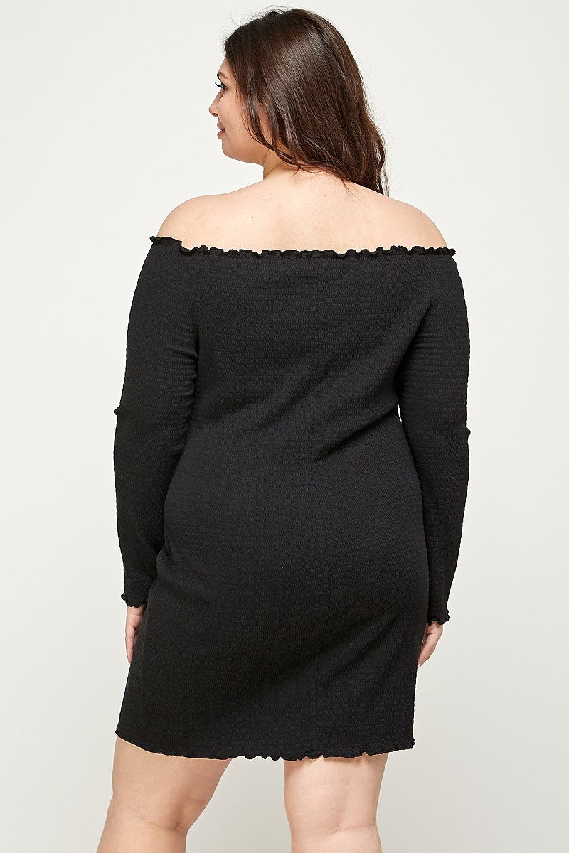 Robe froncée à épaules dénudées, grande taille, couleur unie