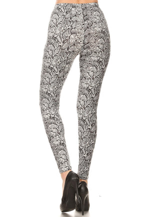 Leggings taille haute à imprimé peau de serpent, longueur totale, style ajusté avec ceinture élastique