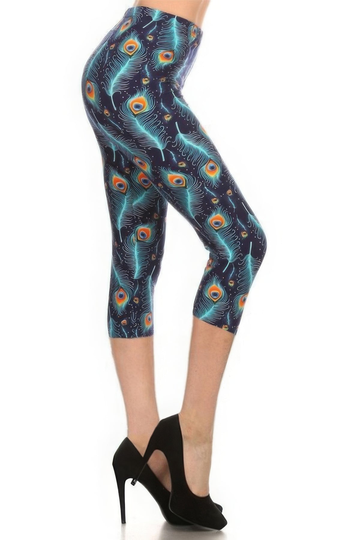 Leggings Capri courts à imprimé multicolore dans un style ajusté avec une taille haute à bandes