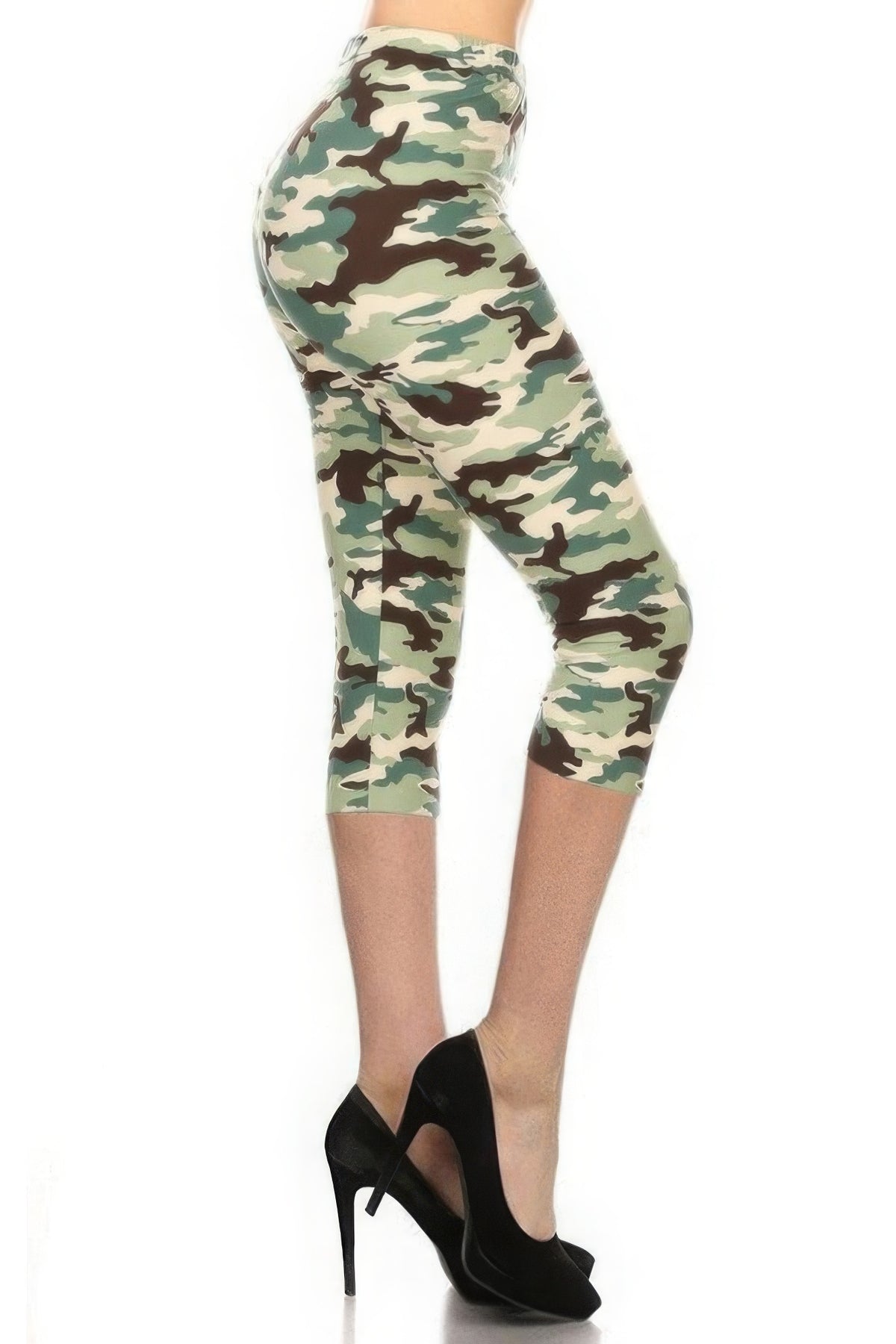 Legging capri en tricot doublé imprimé camouflage avec ceinture élastique