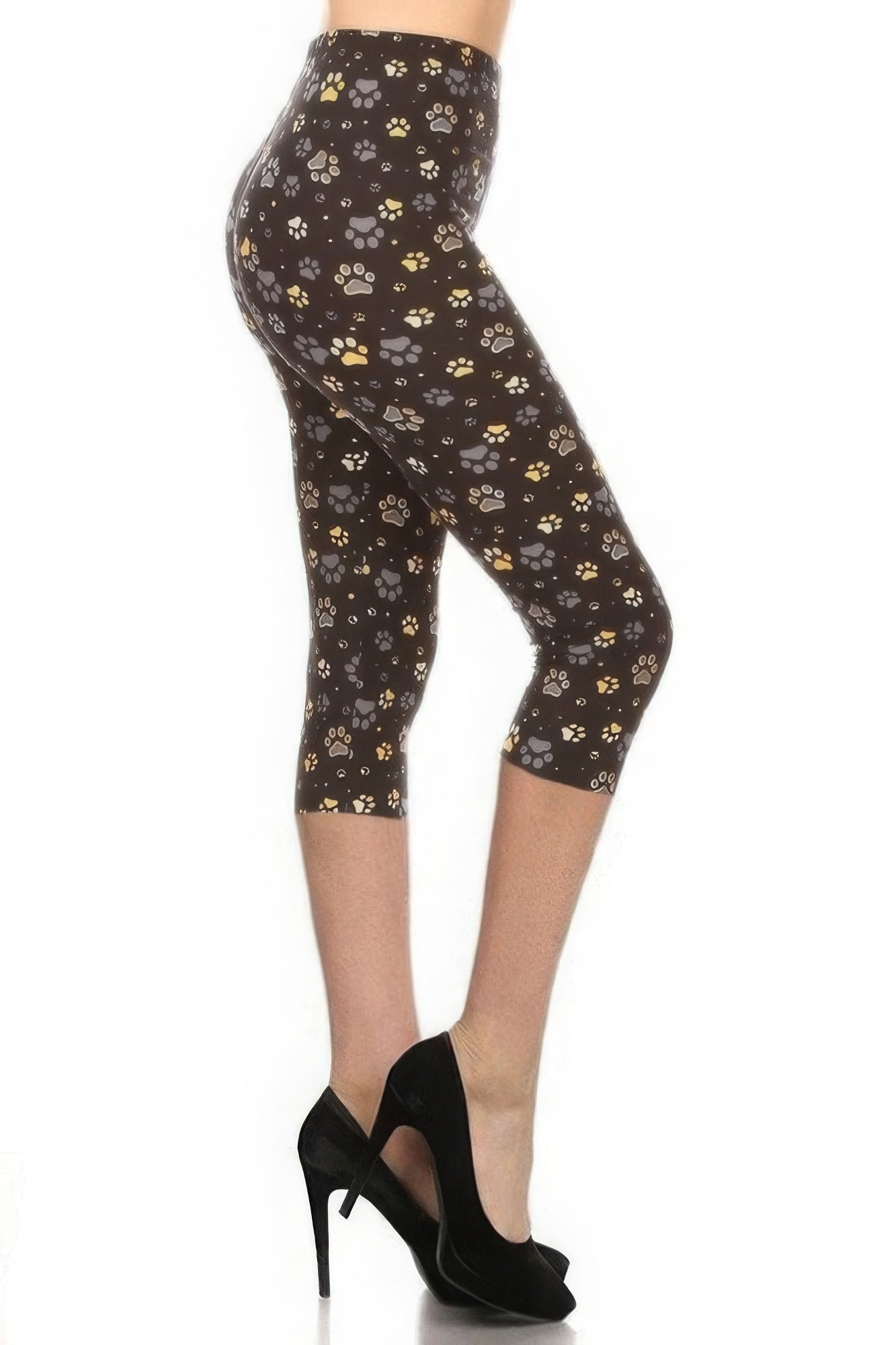 Leggings Capri taille haute à imprimé pattes et ajustés avec ceinture élastique