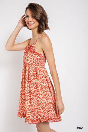 Floral print v-neck dress with skirt lining