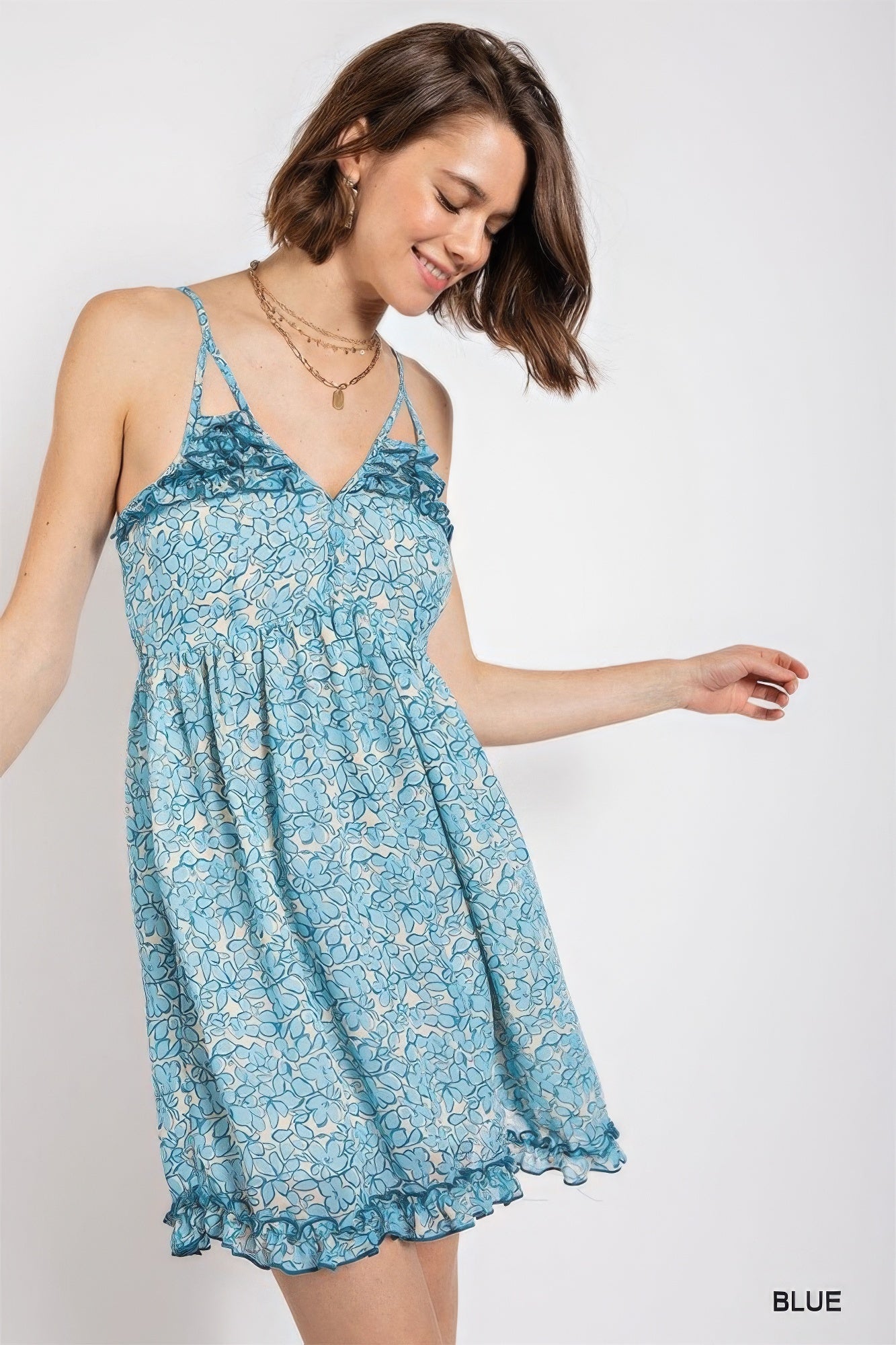 Robe à imprimé floral avec col en V et doublure de jupe