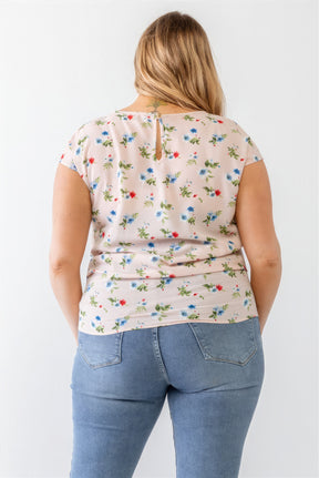 Plus Flower Print Ruched Top