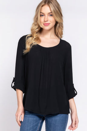 3/4 Roll Up Slv Pleated Blouse