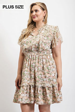 Robe à volants à imprimé floral et taille élastique